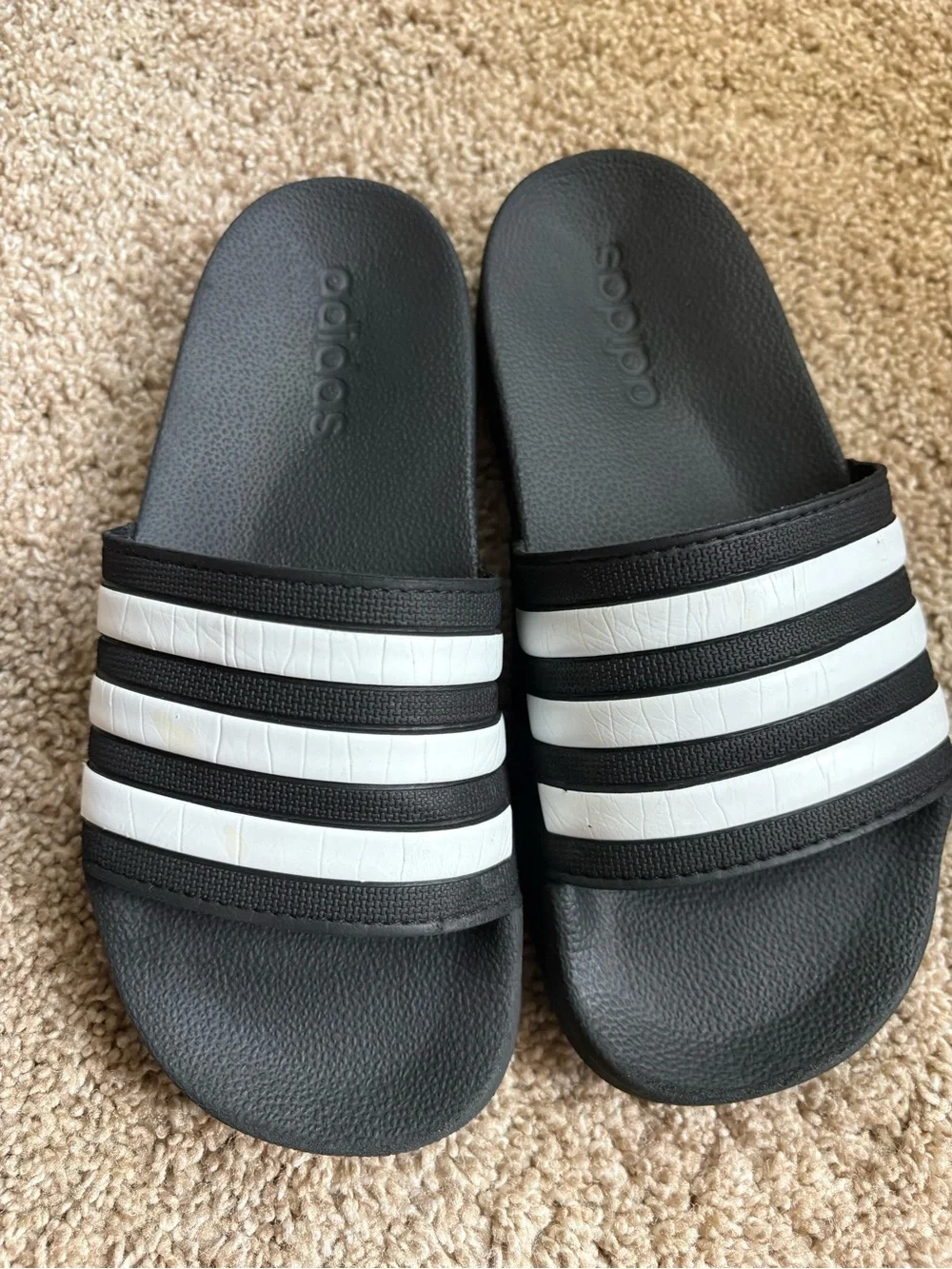 adidas Black and White Three-Stripe Slides